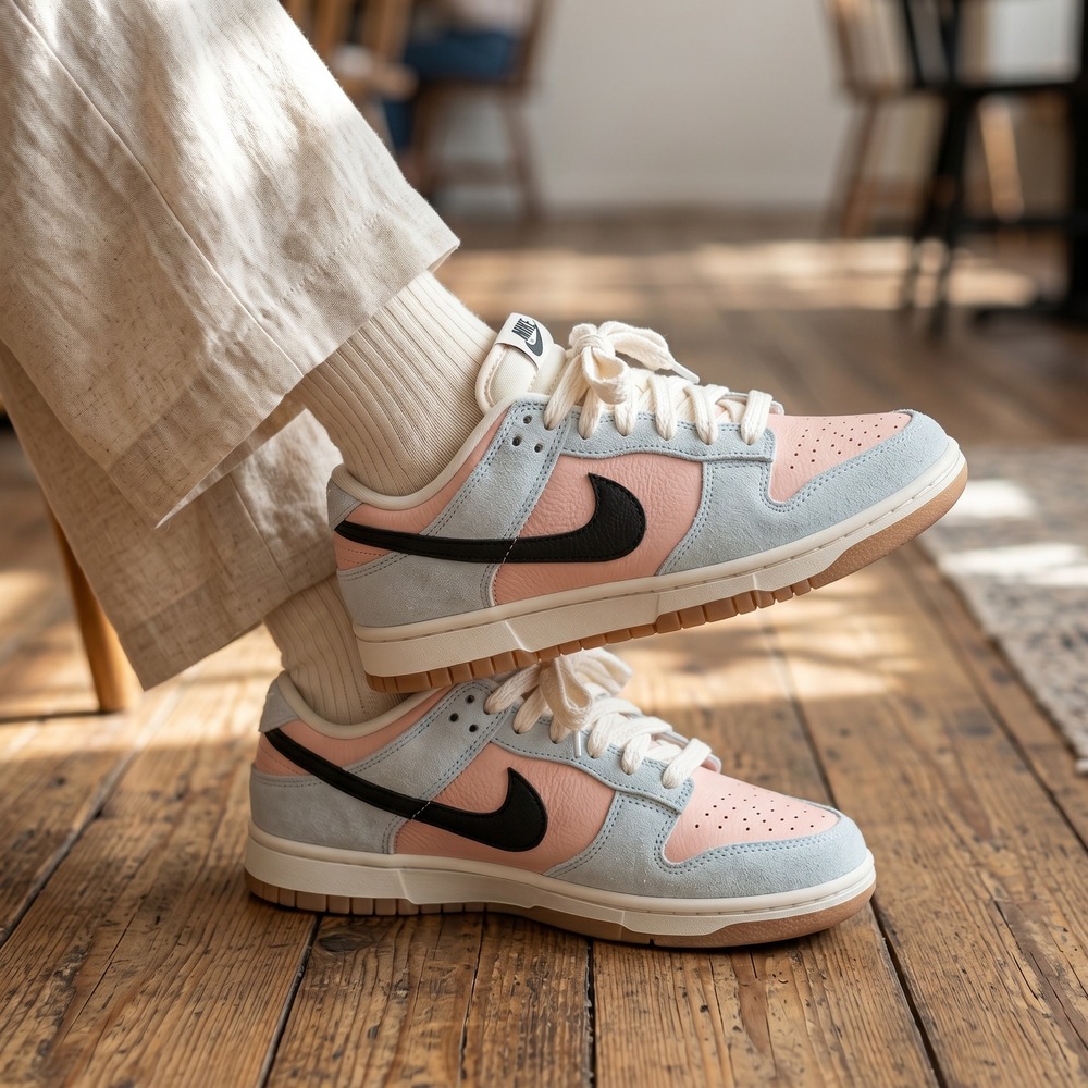 Nike Dunk Low NWOB Size 8 Glacier Blue Off Noir Pink Suede Retro Streetwear‎